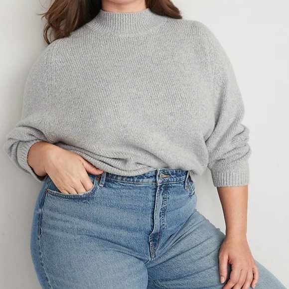 Melange Cozy Mock-Neck Sweater Grey - Picture 1 of 4